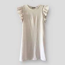 Taharie Pima Cotton Flutter Sleeve T Shirt Dress Sz L Lightweight Neutral NWT