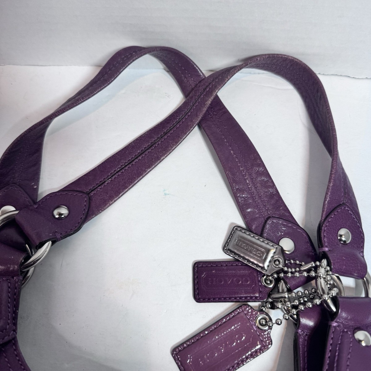 COACH Madison Maggie purple Leather Hobo Shoulder Bag Logo