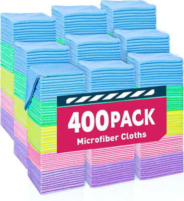 400-Pack Microfiber Towels for Cars & Cleaning - 5 Assorted Colors, 12x12