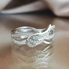 2Ct Round Cut Real Moissanite Women's Wing Engagement Ring 14K White Gold Plated