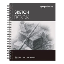 Amazon Basics Sketch Pad for Artists, 67 lb. / 100 gsm, 100 Sheets, 9"x12", Whit