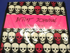 BETSEY JOHNSON PINK WHITE SKULLS ON BLACK QUEEN SHEET SET MICROFIBER POLYESTER