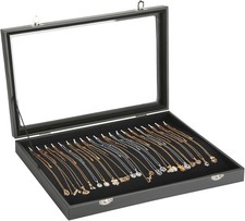 Velvet Necklace Organizer Box 20 Hooks Jewelry Display Tray Black