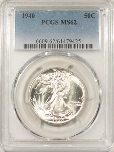 1940 WALKING LIBERTY HALF DOLLAR - PCGS MS-62, WHITE!