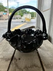 Vintage Fenton Art Glass Black Amethyst Thumbprint Ruffled Rim with Handle 😘