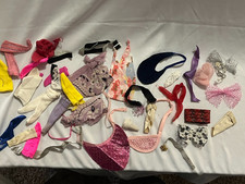 44pc Lot of Random Vintage Barbie Clothing Pieces, Accessories, and Fabrics