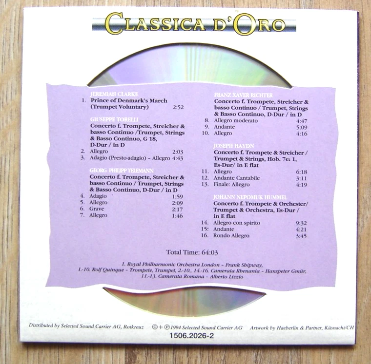 CD Brilliante Trompetenkonzerte - Clarke Torelli Telemann Richter Haydn Hummel - Bild 2 von 2