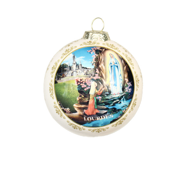Boule de Noël de Lourdes en céramique artisanale peinte à la main 8cm