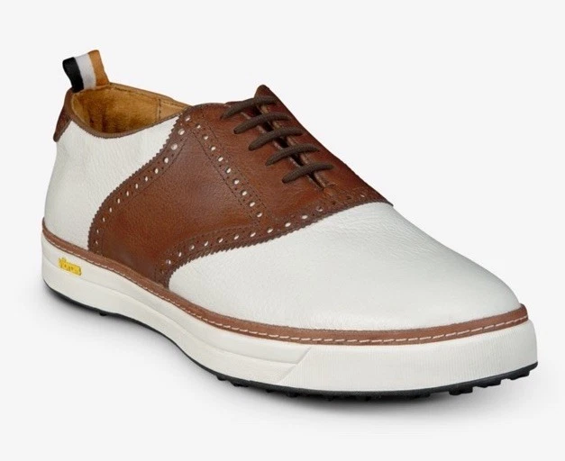 Men's Golf Shoes Allen Edmonds Straits Saddle Golf - WHITE/ BROWN LEATHER