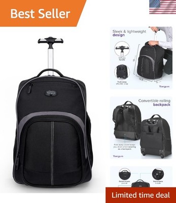 16 Inch Black Rolling Backpack with Foam Padded Laptop Compartment, Versatile