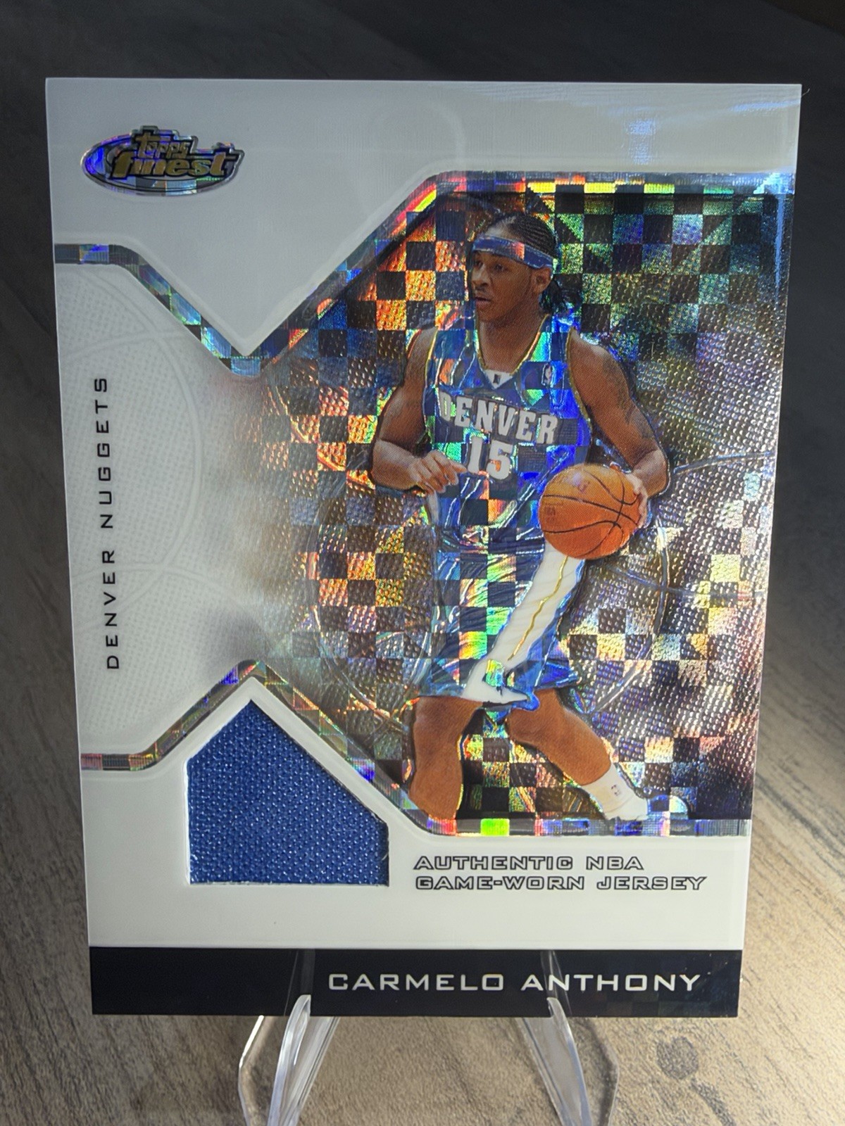 2005 Topps Finest Carmelo Anthony Xfractor Game Worn Jersey Patch /129 Nuggets F