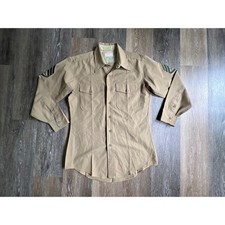 USMC Military Uniform Shirt Mens 16 3 Khaki Long Sleeve Sergeant Rank Patches