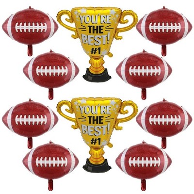 10 Pieces Football Balloon Set Rugby Trophy Foil Balloons Football Party Deco...