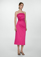 NWT MANGO MNG $90 PINK DRAPED STRAPLESS DRESS SZ M US 6