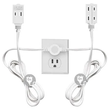 Twin Extension Cord Power Strip - 12 Feet Cord - 6 feet on Each Side - Flat H...