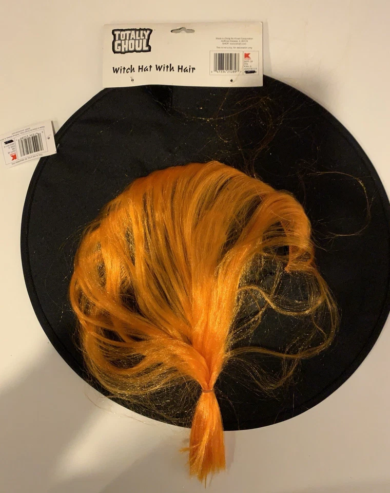 Vintage Totally Ghoul Witch Hat With Hair Orange and Black 18” - Image 2 of 4