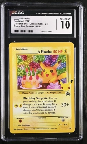 CGC 10 Birthday Pikachu Holo 24 Celebrations Classic Collection Pokémon Gem Mint