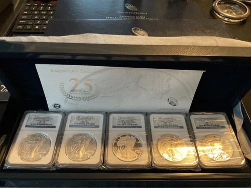 2011 NGC PF70 MS70 25th Anniversary 1 oz Silver American Eagle 5 Coin Set