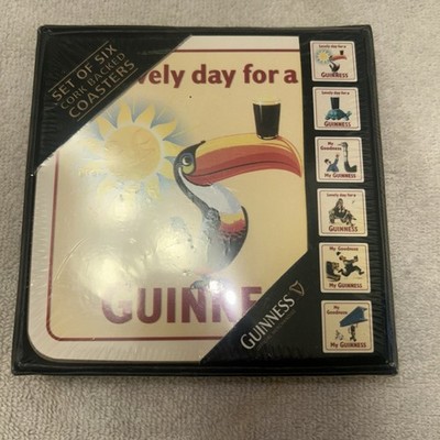 Guinness Flying Toucans cork backed drinks coasters 6- Pack,100mm x 100mm Sealed