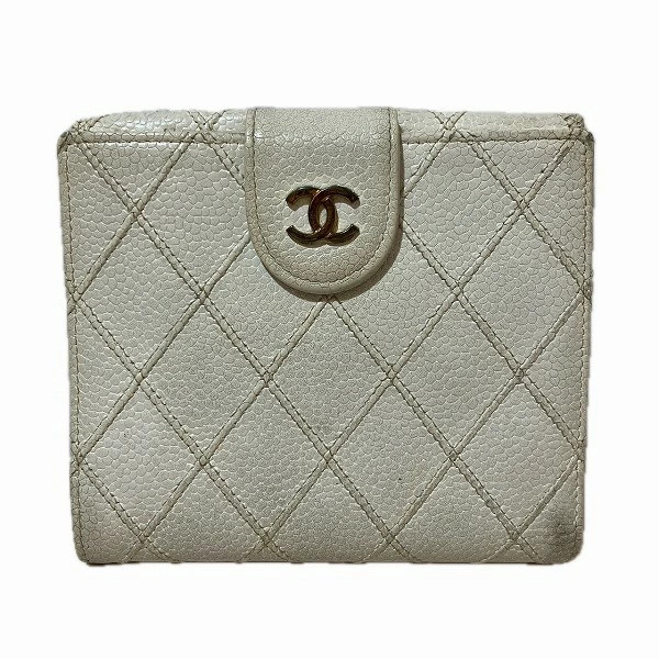 CHANEL Matelass Coco Mark Hardware Caviar Skin Two Fold Wallet Ladies   Used