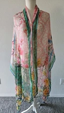 Peacock Print Scarf Shawl Seems Silk Blend Read Descript