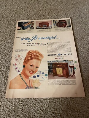 Vintage 1947 GENERAL ELECTRIC FM RADIO PHONOGRAPH MOEL 417 200 250 303 PRINT AD