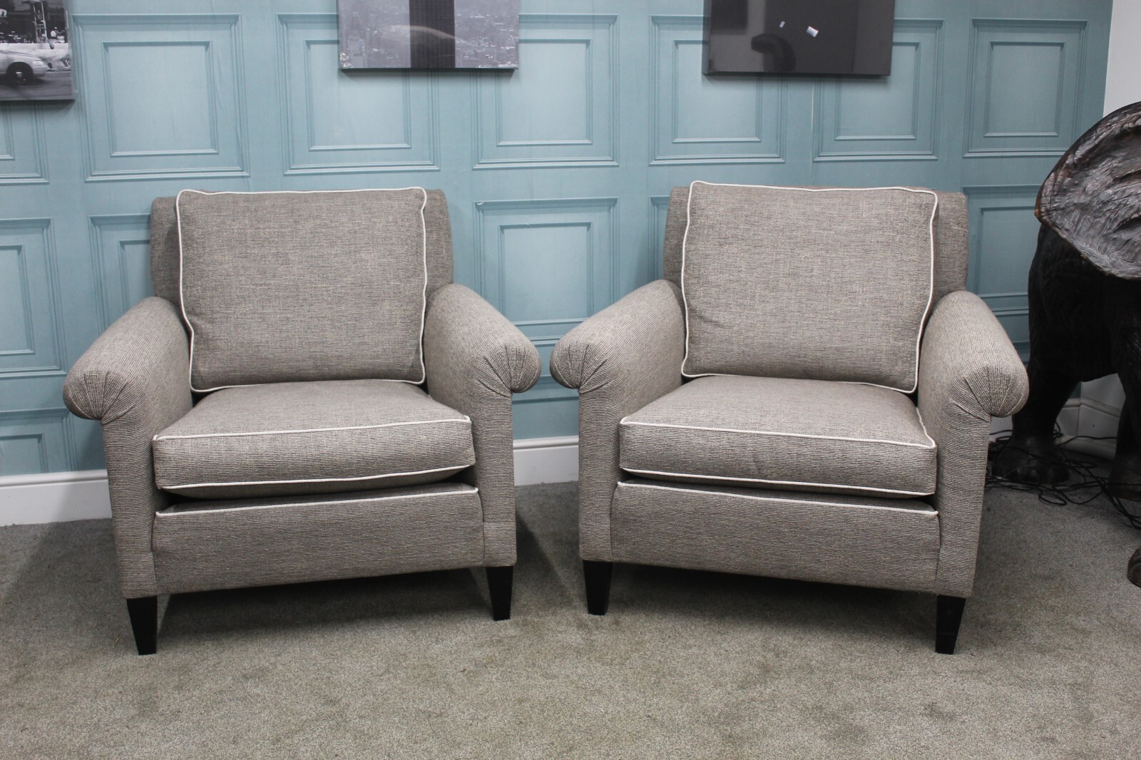 DURESTA, PARKER KNOLL, GABRIELLE PAIR OF CHAIRS IN GREY WEAVE FABRIC
