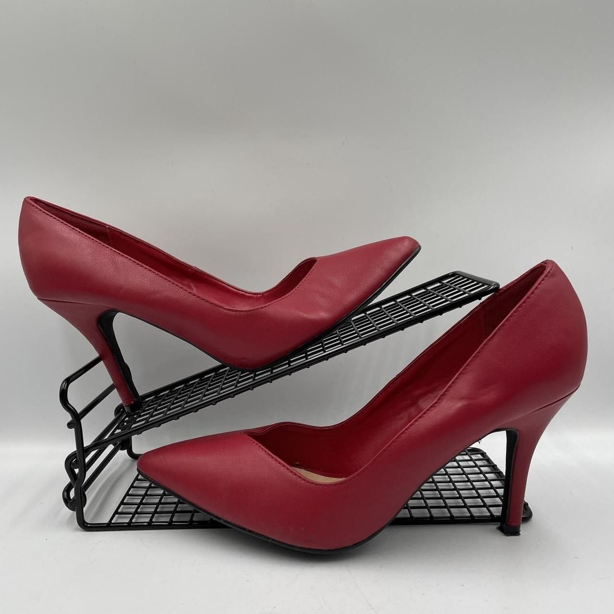 NEW LOOK RED LEATHER HIGH HEELS POINTED TOE STILETTOS Size UK