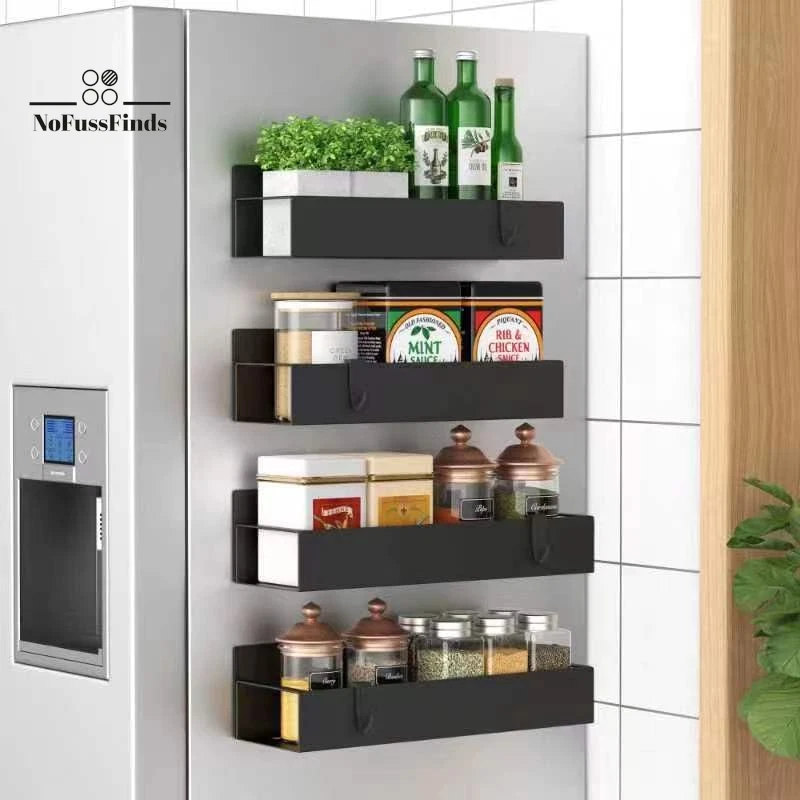 4 Pack Magnetic Spice Storage Rack Organizer for Refrigerator and Oven, Black Fr