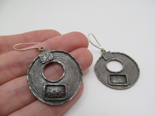 925 Sterling Silver Solid Hammered Line Etched Vi… - image 1