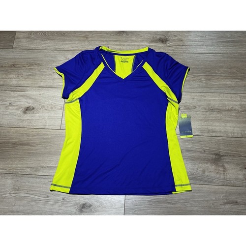 Tek Gear Womens Active T-Shirt XL V-Neck Athletic Top Blue Yellow NWT