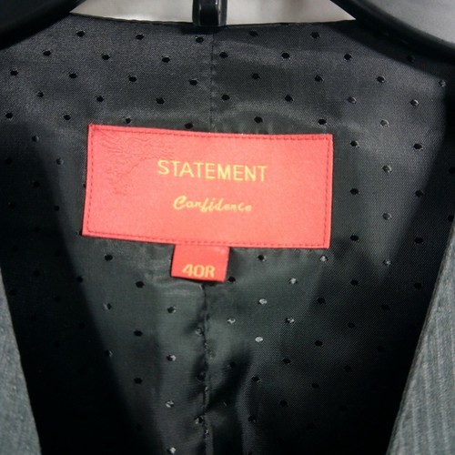 Statement Confidence Italian Design 40R Wool Gray Herringbone 3pc Suit 32x27 FF - Picture 6 of 8