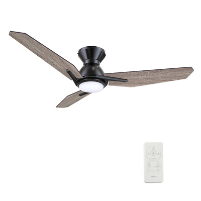 52'' Flush Mount Smart Ceiling Fan with Dimmable Light and Remote Plywood Blades