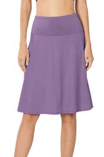 Womens High Waist Fold Over Knit A-Line Flared Midi Swing Skirt - 第 35/49 張圖片
