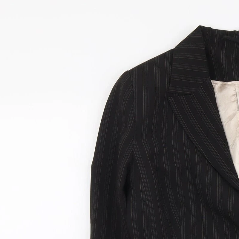 New Look Womens Brown Striped Polyester Blend Blazer Size 10 - Image 3 of 4
