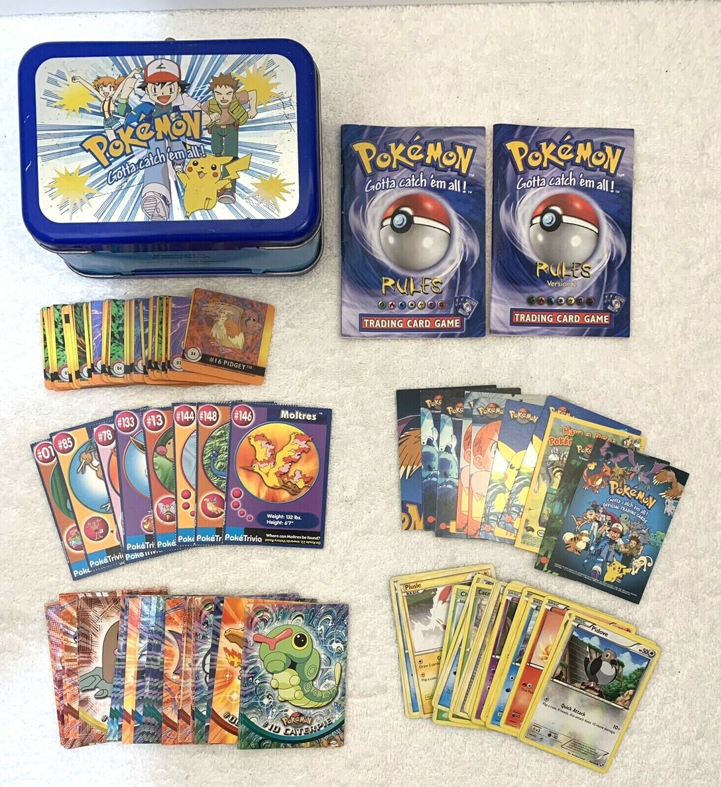 Vintage 1998 Pokemon Large Lot Cards & Gotta Catch Em All Collectors Tin Box 