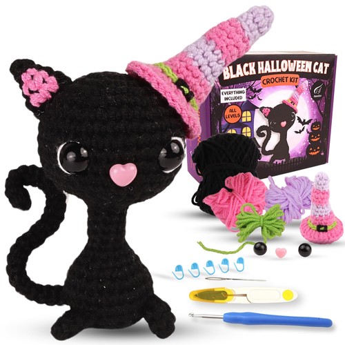 Halloween Crochet Kit for Beginners Black Witch Cat Video Tutorials