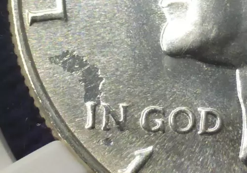 1966 SMS NGC MS 67 Obverse Struck Thru Kennedy Half Dollar, Mint Error 50C Coin