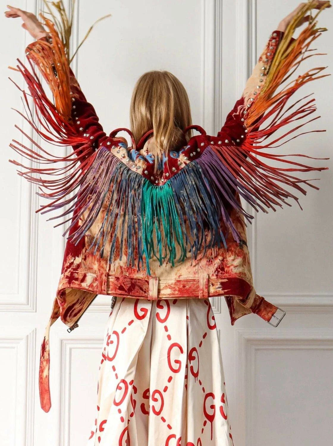 Giacca biker pelle velluto a coste rosso panna Gucci 14K nuova 2017 36 38 2 4 cappotto S M