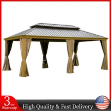14x20 Hardtop Gazebo Double Roof Canopy Outdoor Large Pavilion w/Curtain&Netting