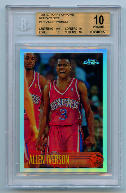 1996-97 TOPPS CHROME ROOKIE REFRACTOR ALLEN IVERSON RC BGS 10 POP 1 IN 25+ YEARS