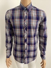 Calibre Italian Fabric Rainbow Plaid Check Cotton Long Sleeve Shirt Slim S EUC