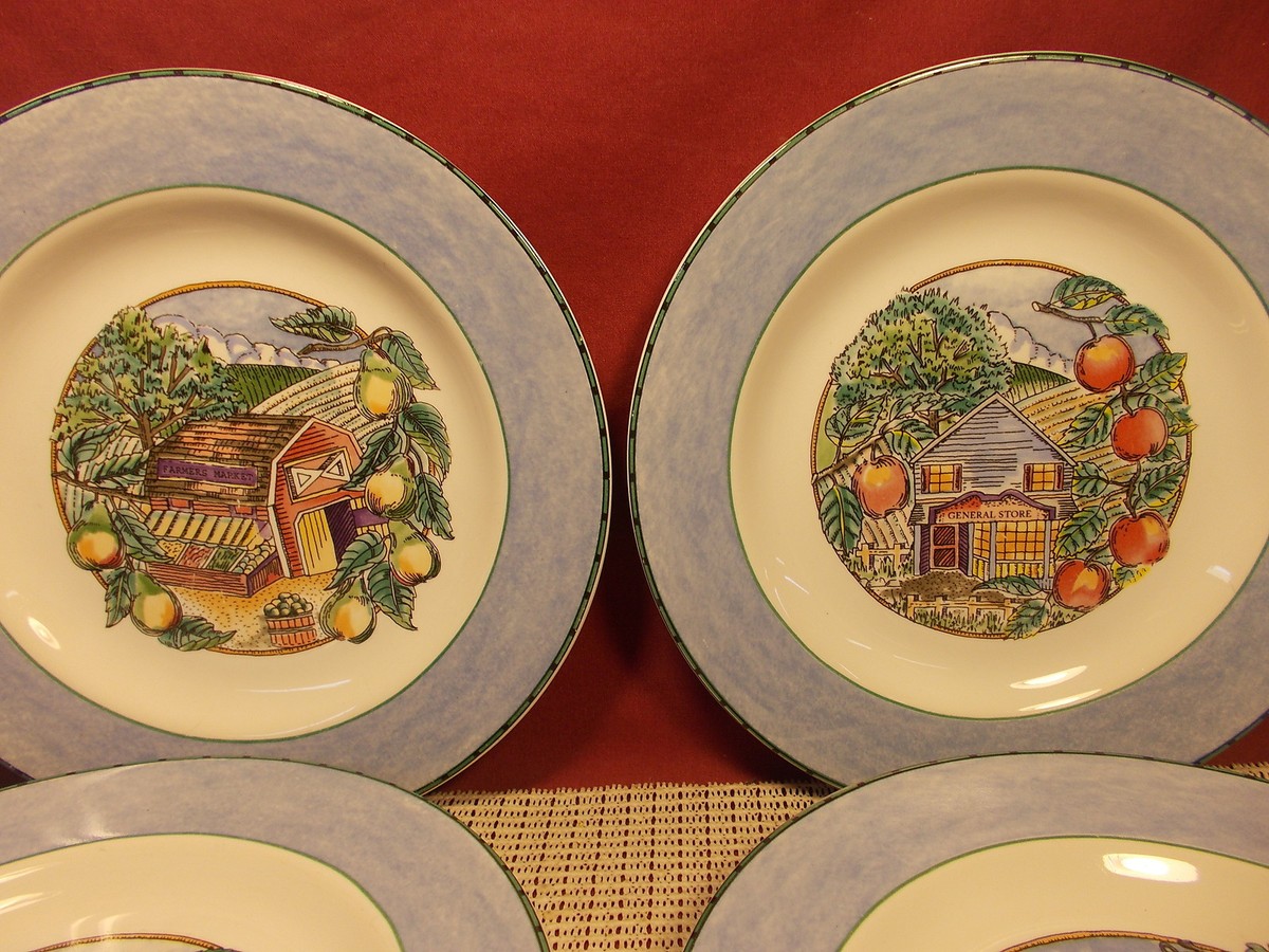 Fitz & Floyd China Town And Country Pattern 4 Salad Plates 7 7/8