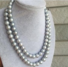 9-10MM GENUINE NATURAL GRAY AKOYA FRESHWATER CULTURED PEARL NECKLACE 36 INCH