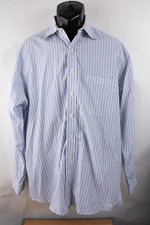 Jos. A Bank Men's Large Long Sleeve Button Dress Shirt White Blue Striped Pocket