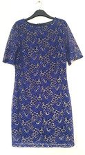 Dorothy Perkins Occasion/Evening Dress in Blue & Gold Lace Design, Size 12