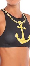MOSCHINO BLACK/GOLD ANCHOR/CHAIN PRINT SWIM TOP Sz 38 IT/2 US NWT RUNNIG SML