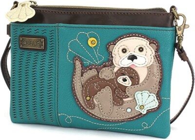 CHALA LaserCut Mini Crossbody Purse – Convertible Strap, Turquoise Otter Print, 8x6 Inches