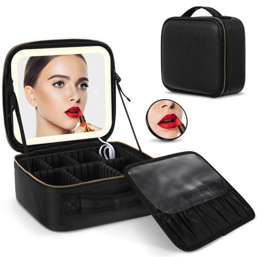 Makeup Bag with Mirror LED Light Miss Travel Small Toiletry Organizer - Picture 5 of 5
