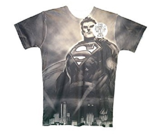 DC COMICS SUPERMAN MENS SMALL ONE OF A KIND STYLE BLACK POLYESTER T-SHIRT NEW - Picture 1 of 1